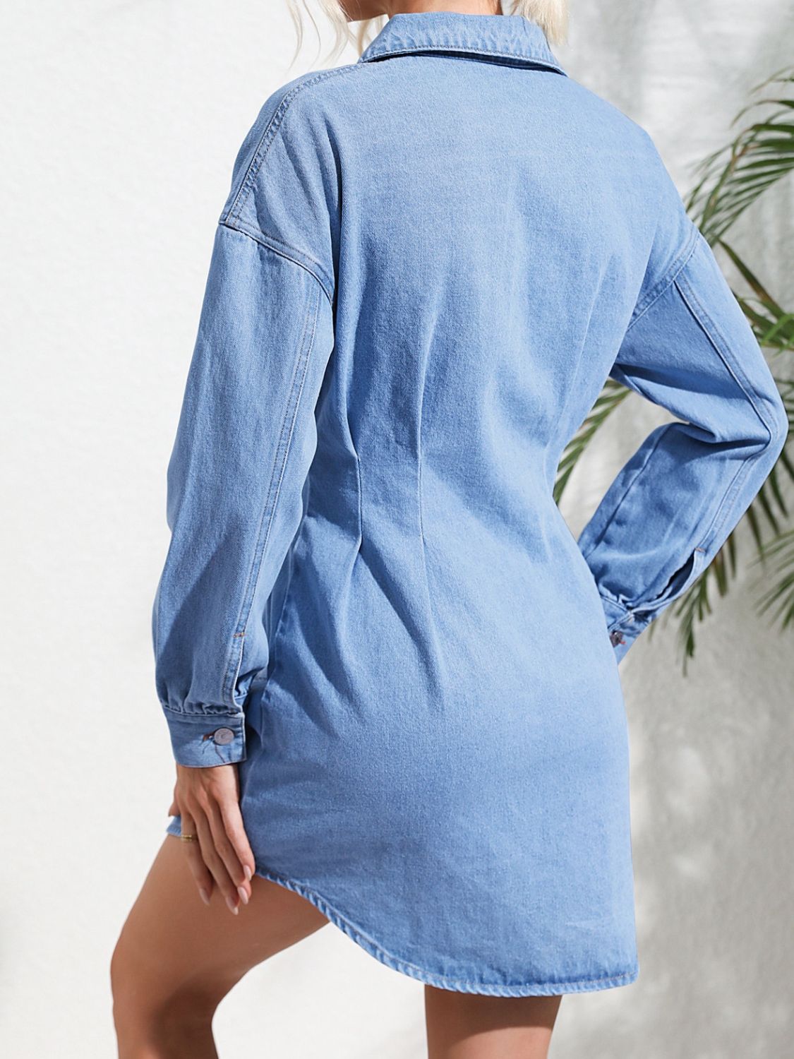Distressed Button Up Long Sleeve Denim Dress - Loulou Boutique