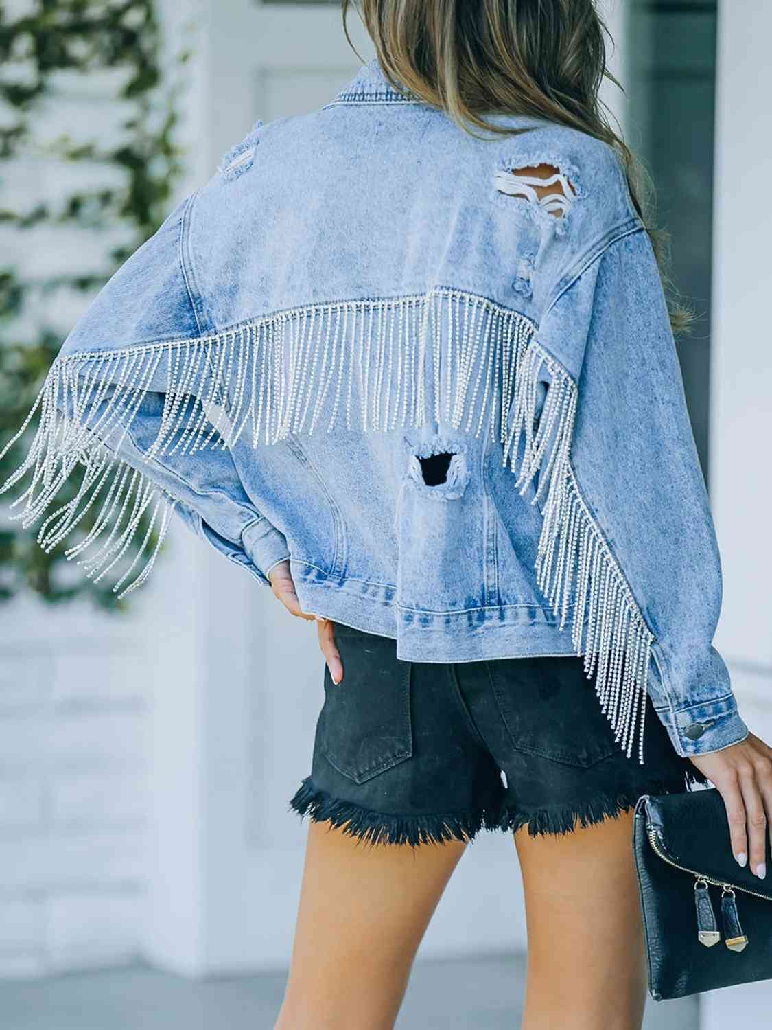 Distressed Fringe Denim Jacket - Loulou Boutique