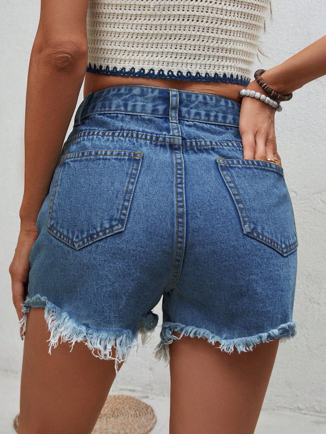 Distressed Raw Hem Denim Shorts - Loulou Boutique