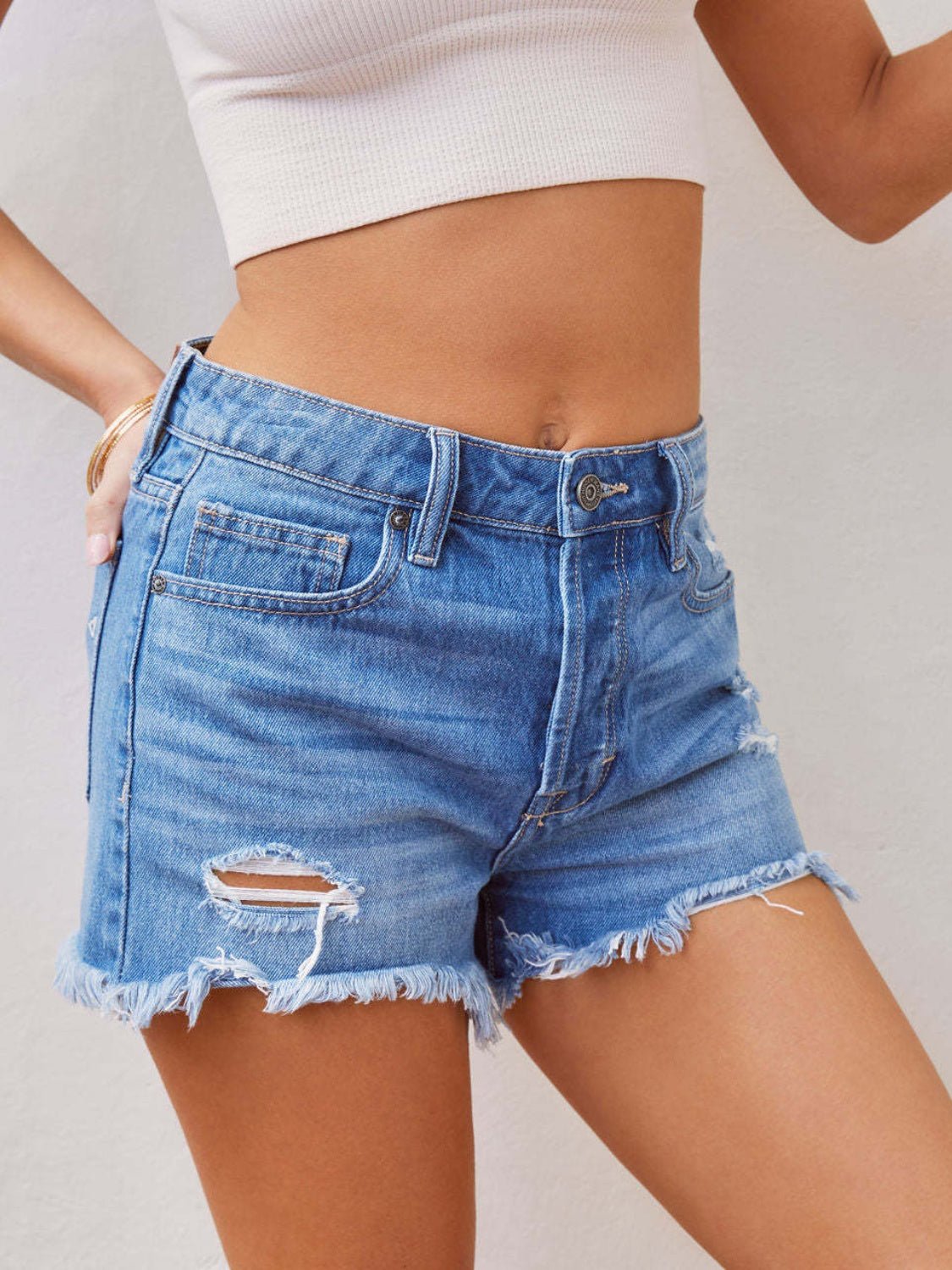 Distressed Raw Hem Denim Shorts - Loulou Boutique