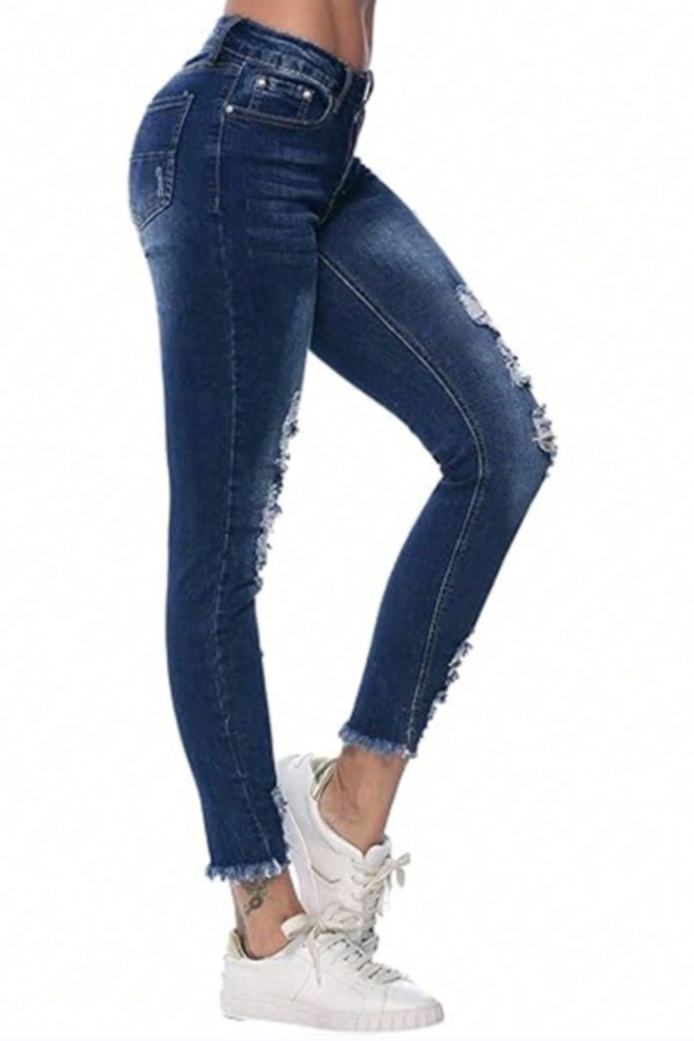 Distressed Raw Hem Jeans with Pockets - Loulou Boutique