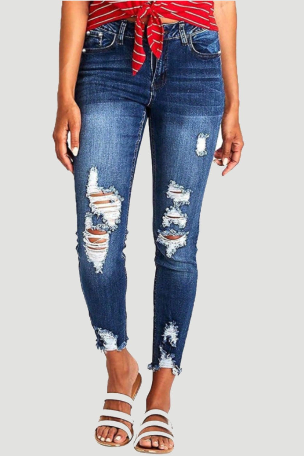 Distressed Raw Hem Jeans with Pockets - Loulou Boutique