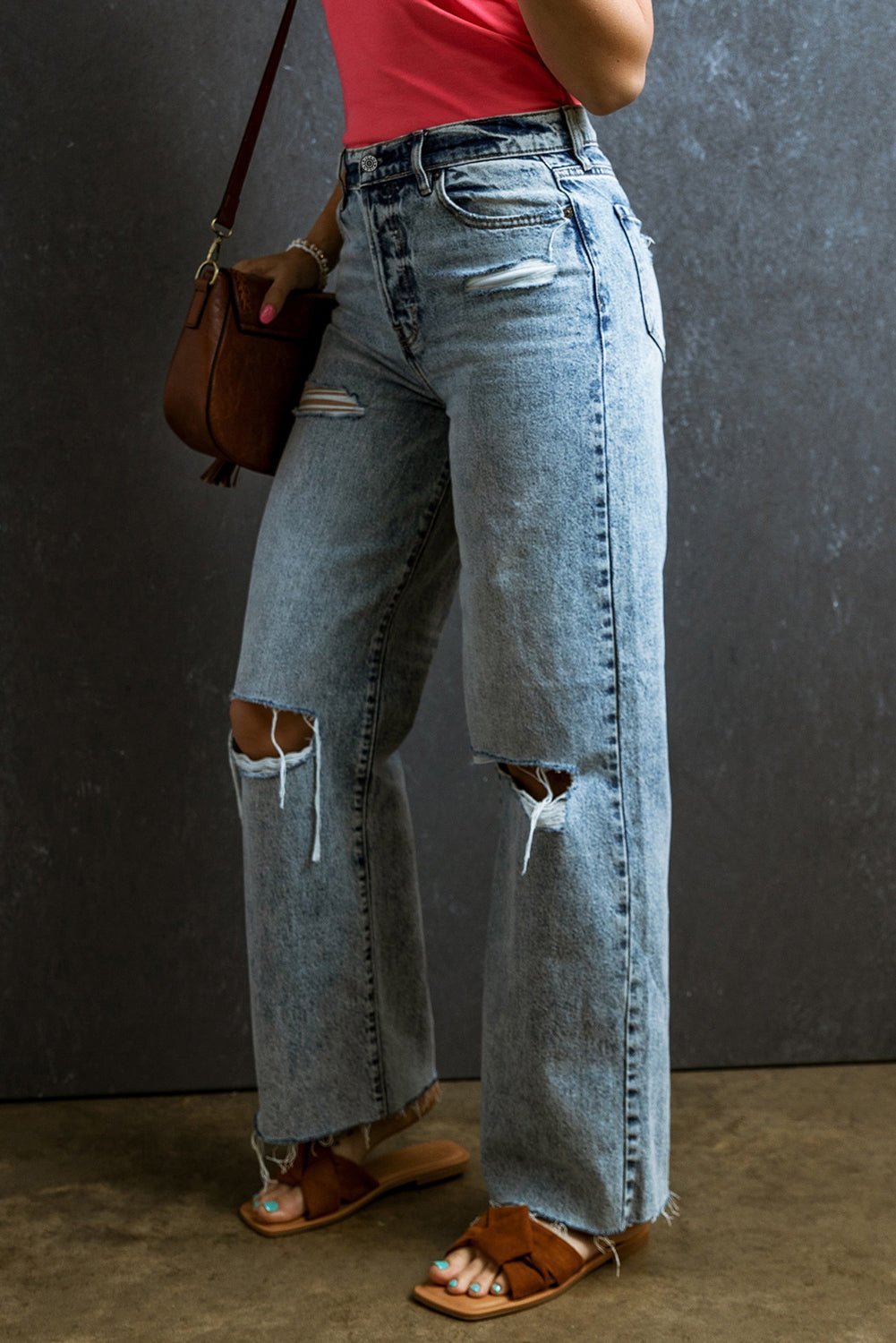 Distressed Raw Hem Straight Jeans - Loulou Boutique