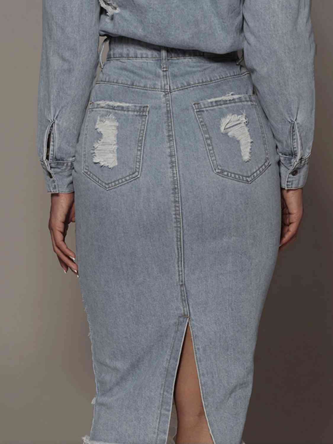 Distressed Slit Denim Skirt - Loulou Boutique