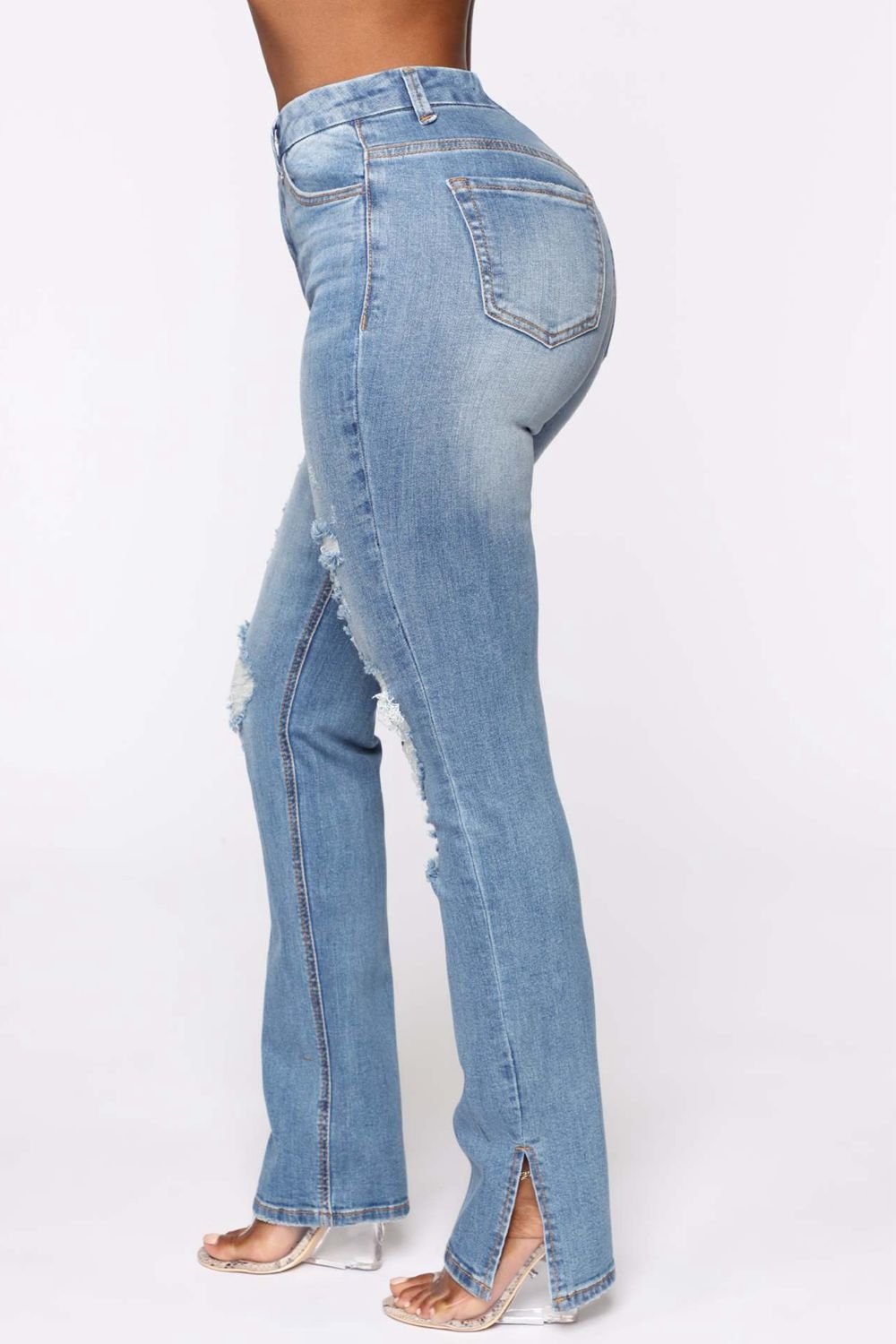 Distressed Slit Jeans - Loulou Boutique