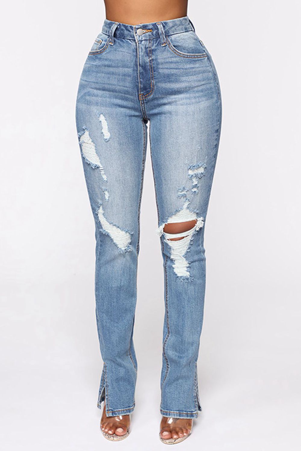 Distressed Slit Jeans - Loulou Boutique