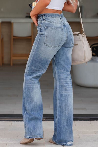 Distressed Straight Jeans with Pockets - Loulou Boutique