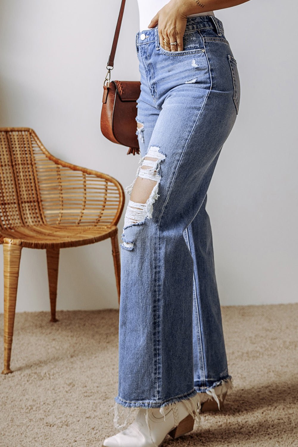 Distressed Straight Leg Jeans with Pockets - Loulou Boutique