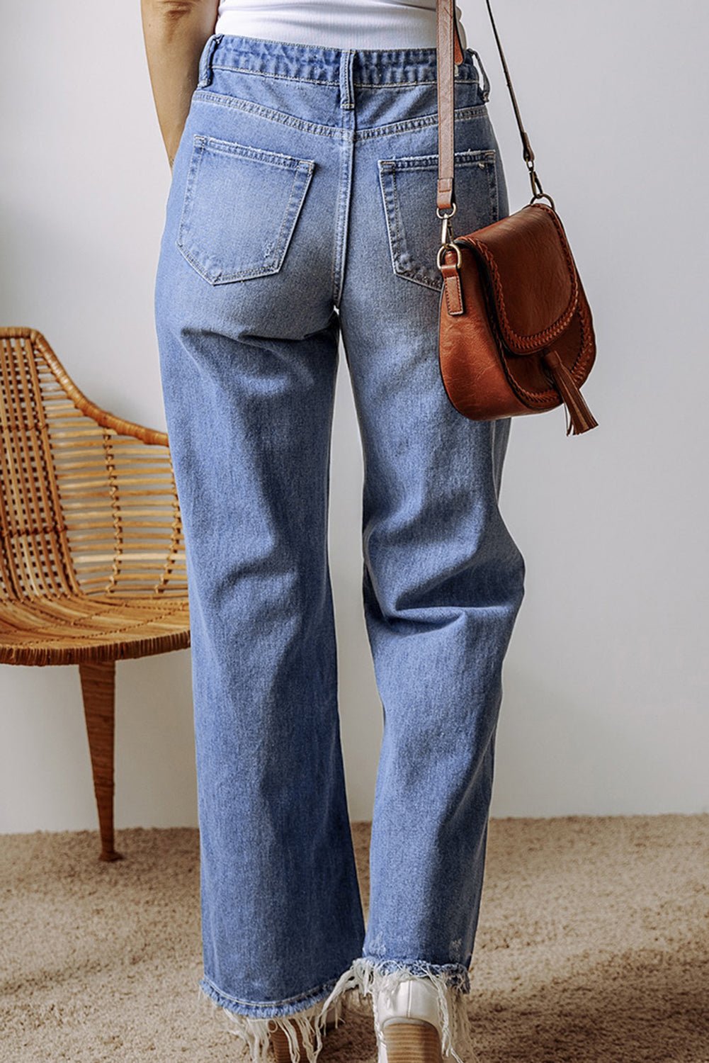 Distressed Straight Leg Jeans with Pockets - Loulou Boutique