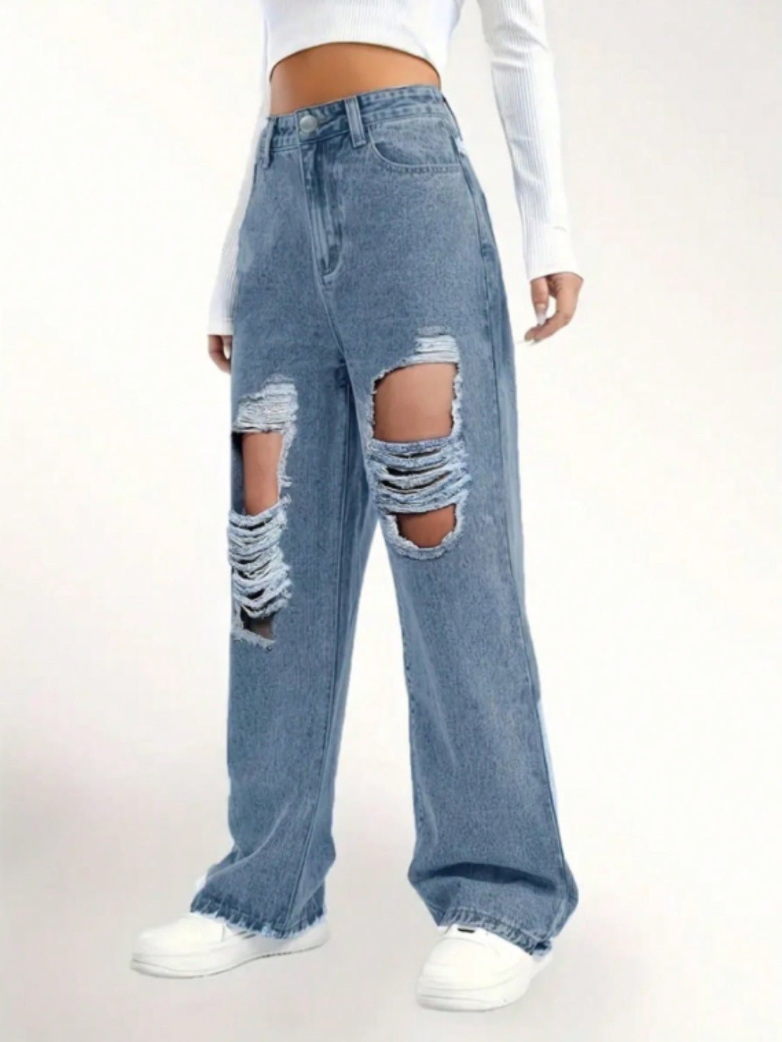 Distressed Wide Leg Jeans - Loulou Boutique