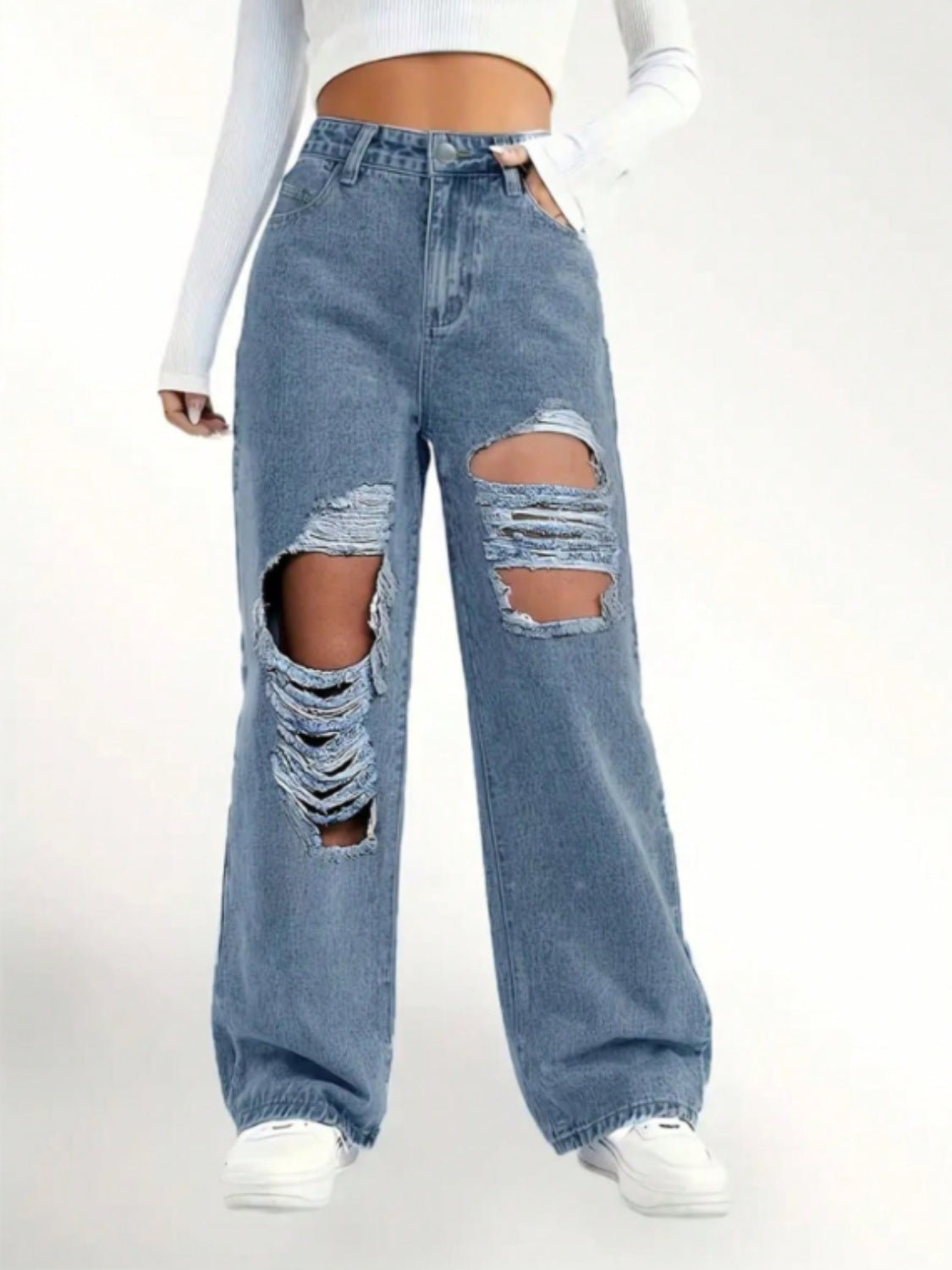 Distressed Wide Leg Jeans - Loulou Boutique