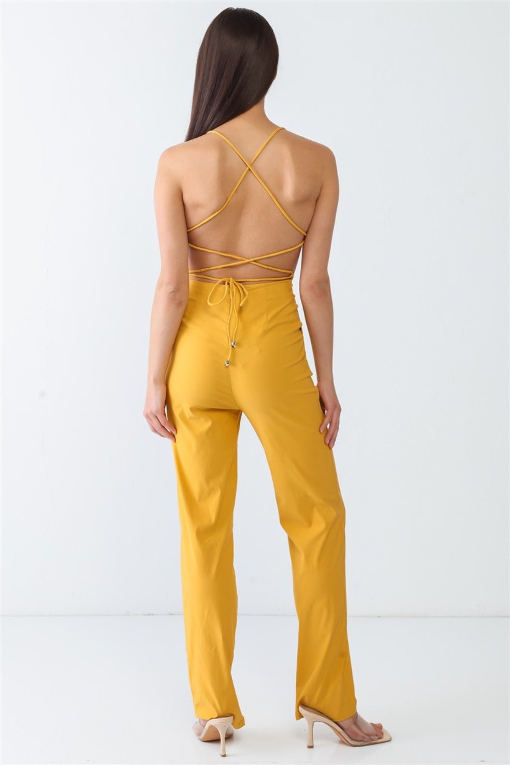 Doreli Group Backless Tied Spaghetti Strap Sleeveless Jumpsuit - Loulou Boutique