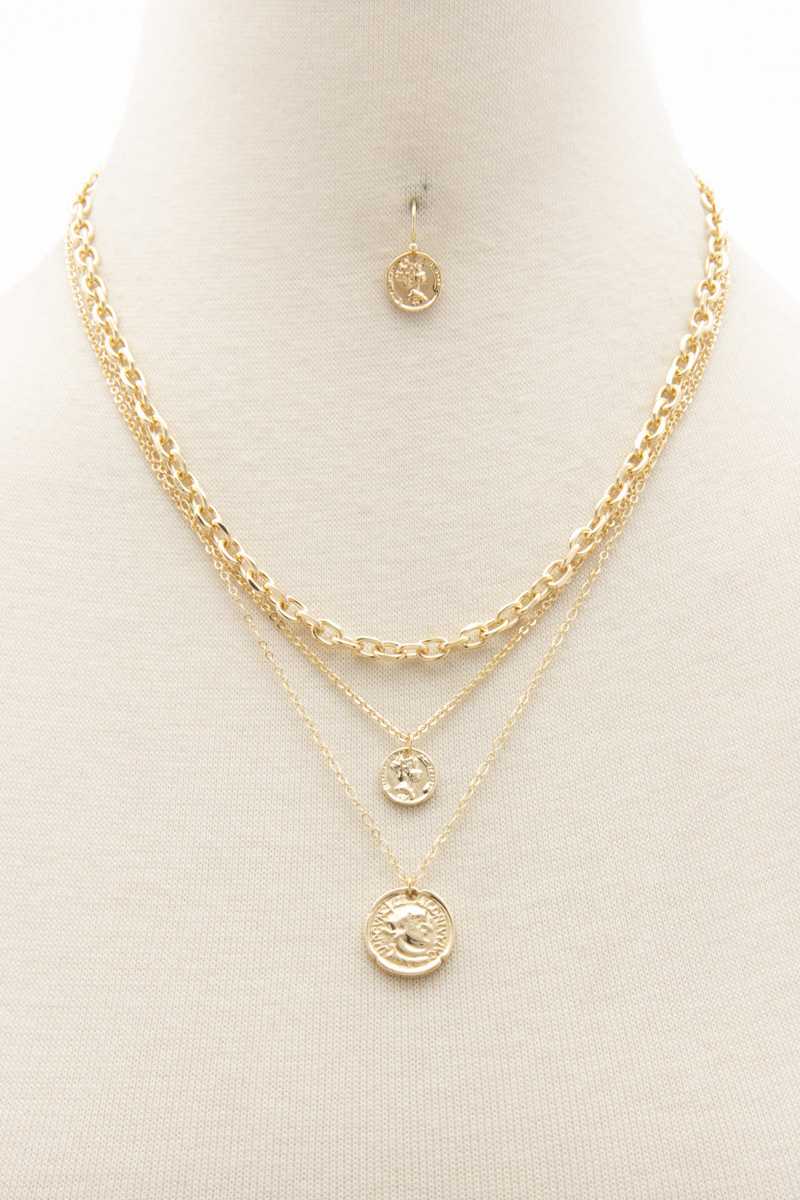 Double Coin Charm Layered Necklace - Loulou Boutique