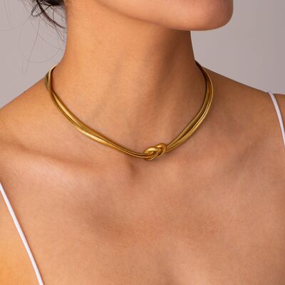 Double Layered Knot Herringbone Choker Necklace - Loulou Boutique