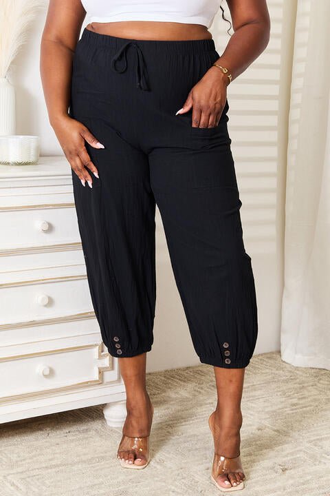 Double Take Decorative Button Cropped Pants - Loulou Boutique