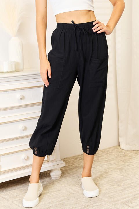 Double Take Decorative Button Cropped Pants - Loulou Boutique