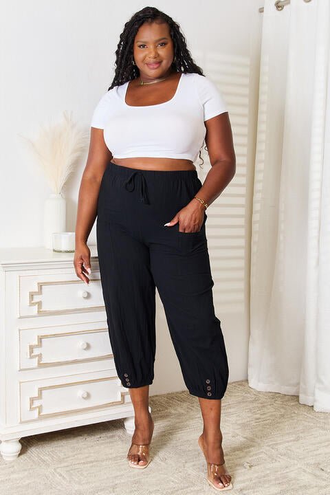 Double Take Decorative Button Cropped Pants - Loulou Boutique