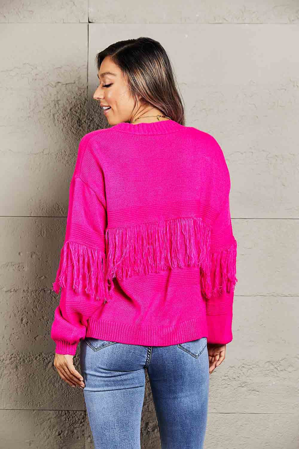 Double Take Fringe Trim Open Front Cardigan - Loulou Boutique