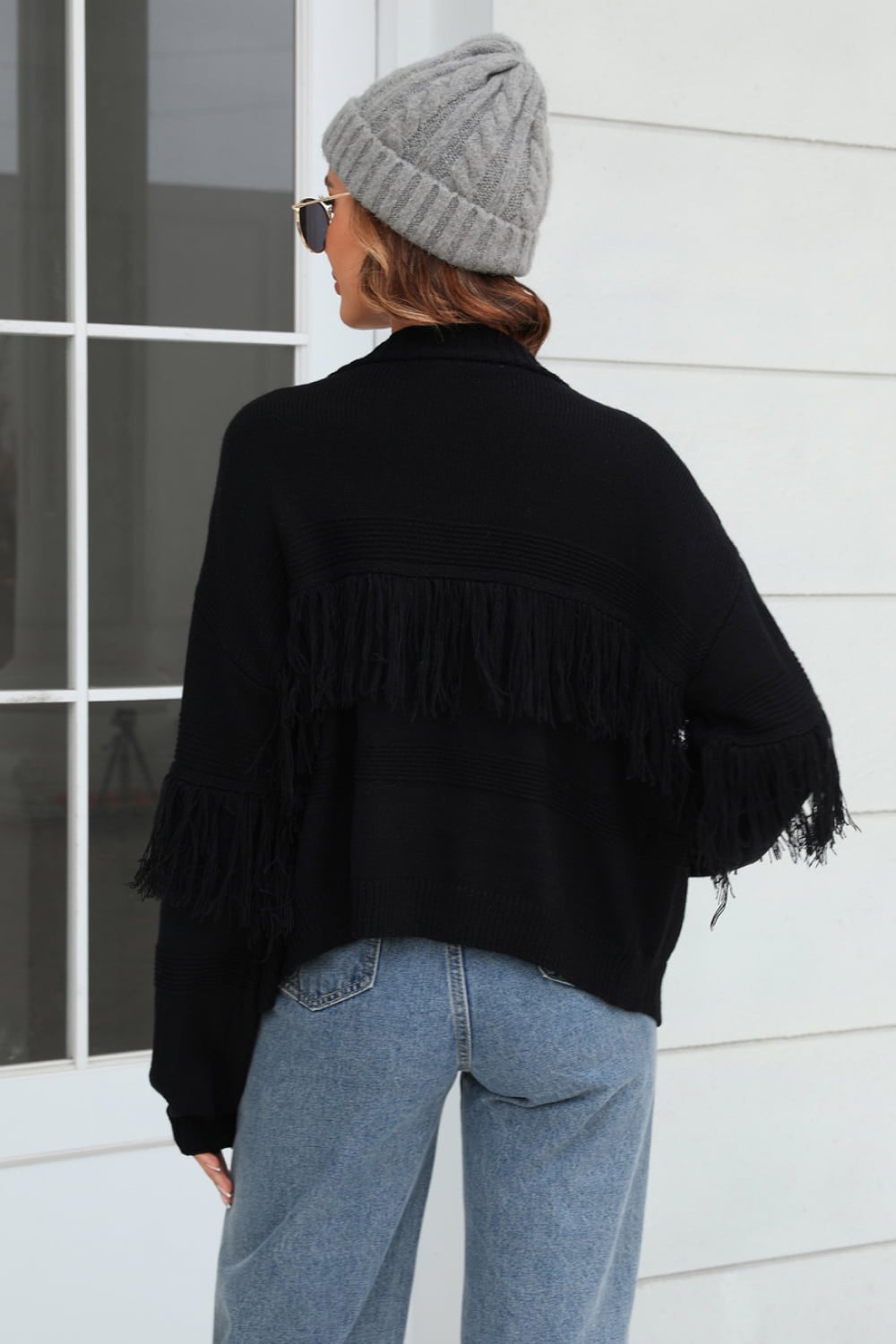 Double Take Fringe Trim Open Front Cardigan - Loulou Boutique