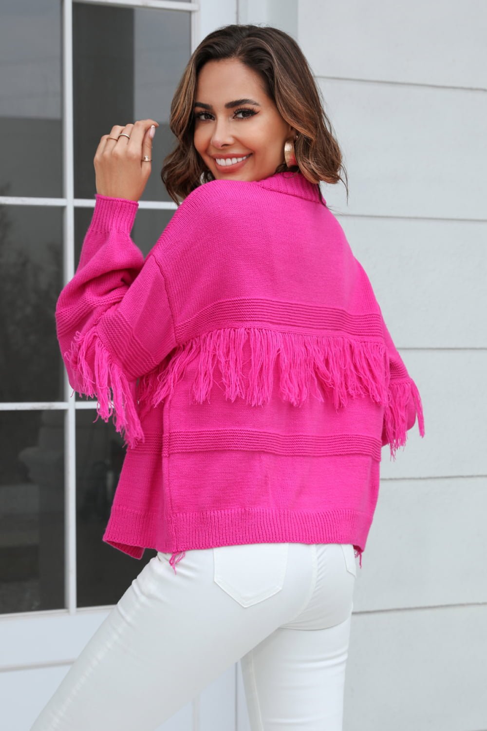 Double Take Fringe Trim Open Front Cardigan - Loulou Boutique