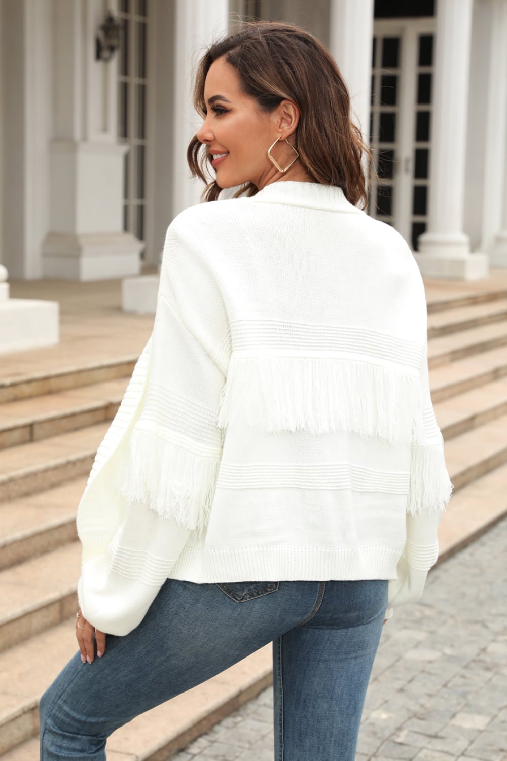 Double Take Fringe Trim Open Front Cardigan - Loulou Boutique