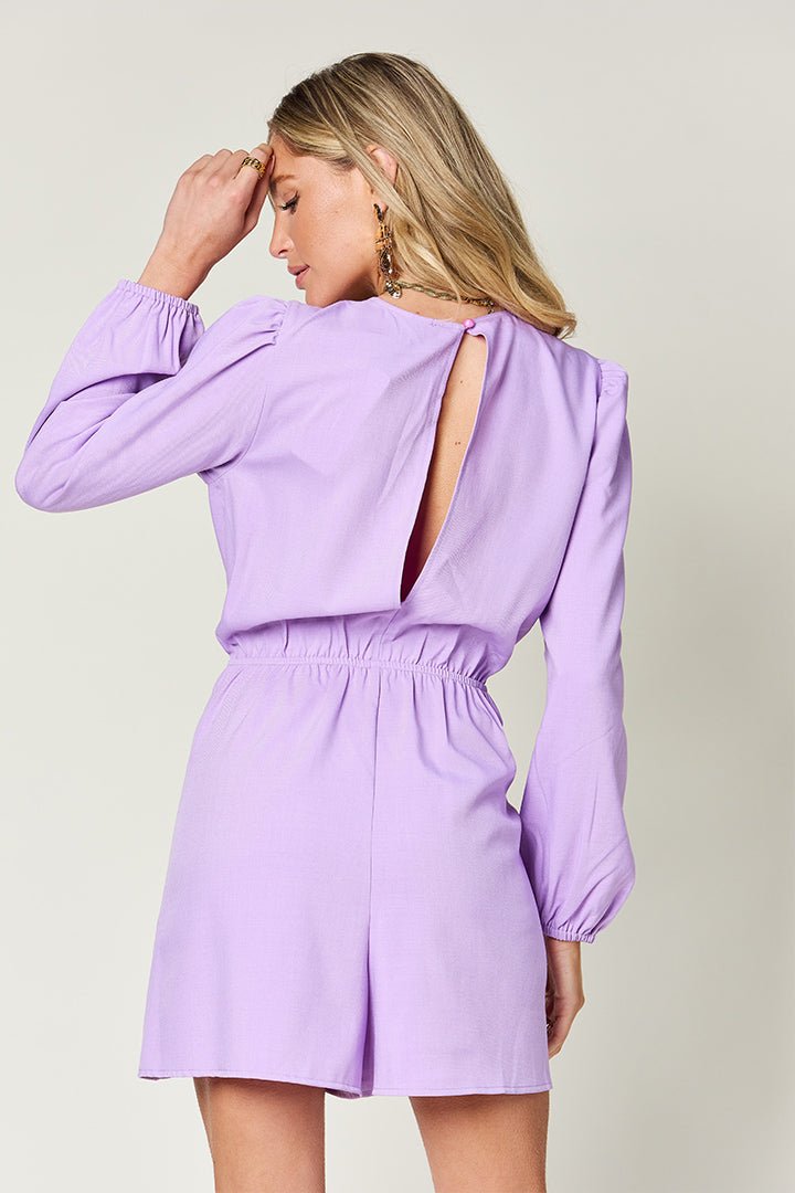 Double Take Full Size Drawstring Long Sleeve Romper - Loulou Boutique