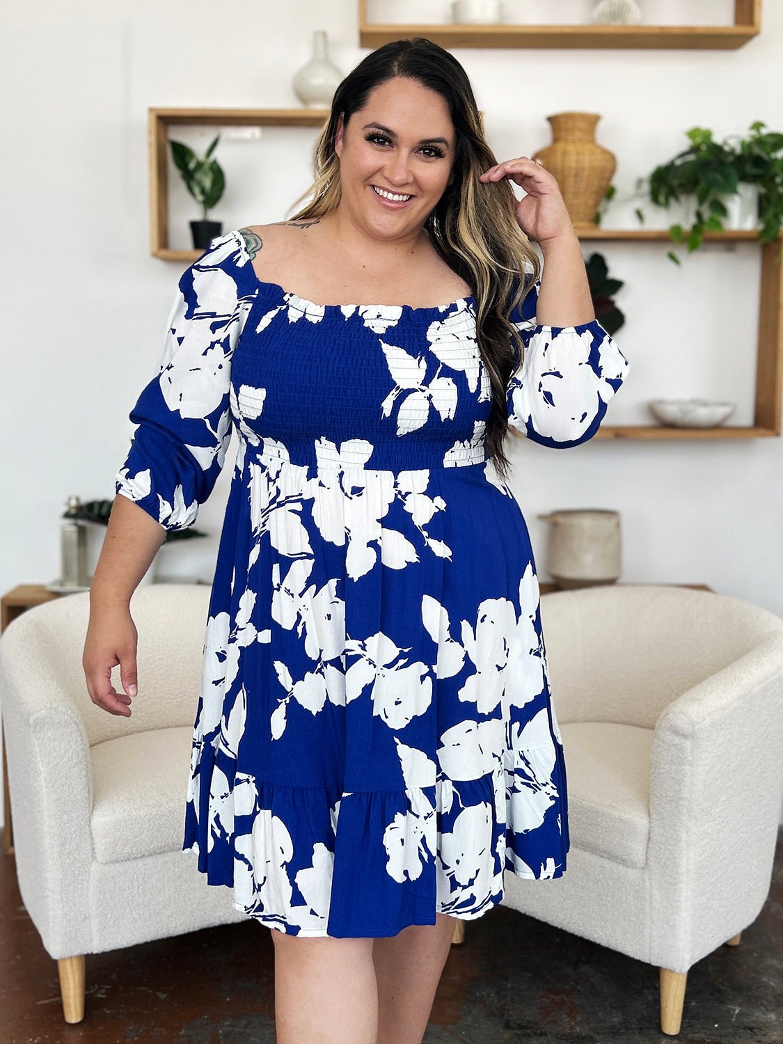 Double Take Full Size Floral Ruffle Hem Smocked Dress with Pockets - Loulou Boutique