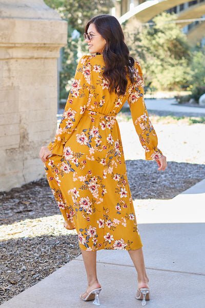 Double Take Full Size Floral Tie Back Flounce Sleeve Dress - Loulou Boutique