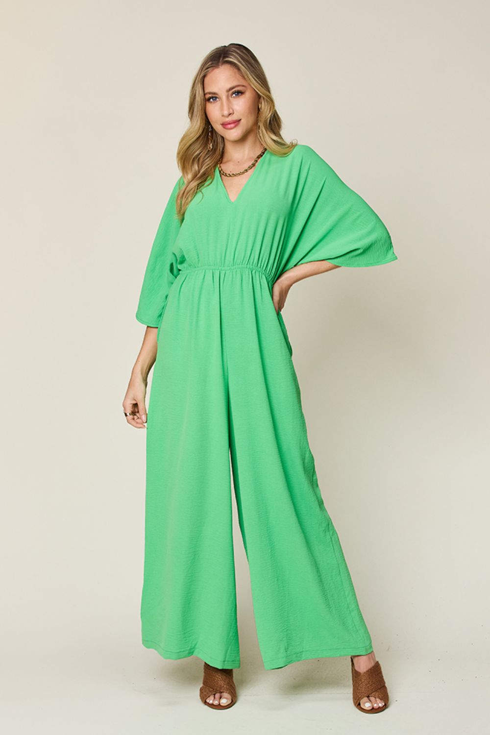 Double Take Full Size Half Sleeve Wide Leg Jumpsuit - Loulou Boutique