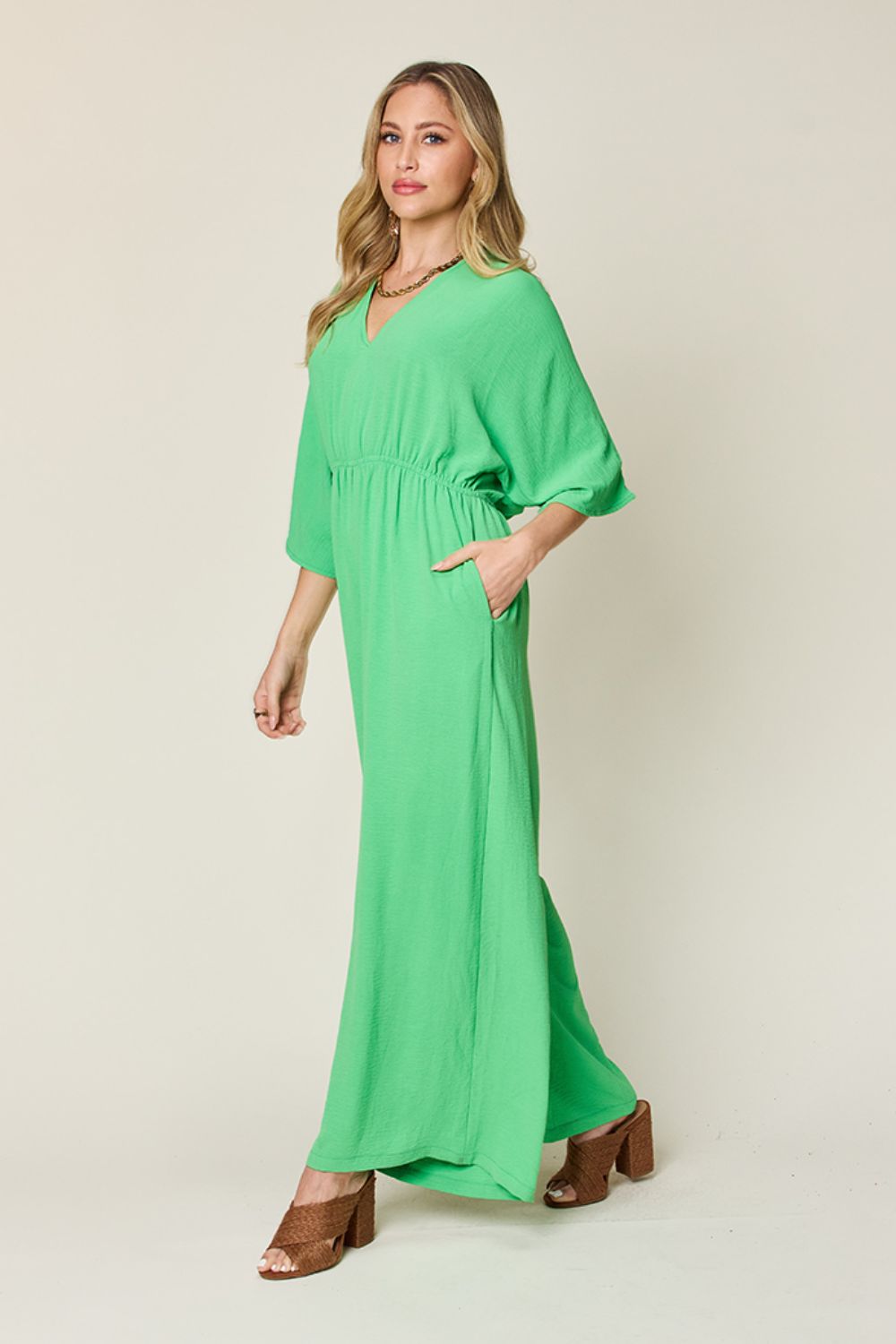 Double Take Full Size Half Sleeve Wide Leg Jumpsuit - Loulou Boutique