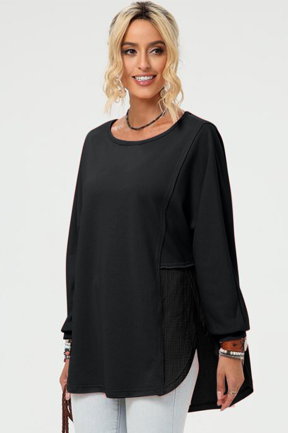 Double Take Full Size Long Sleeve High - Low T-Shirt - Loulou Boutique