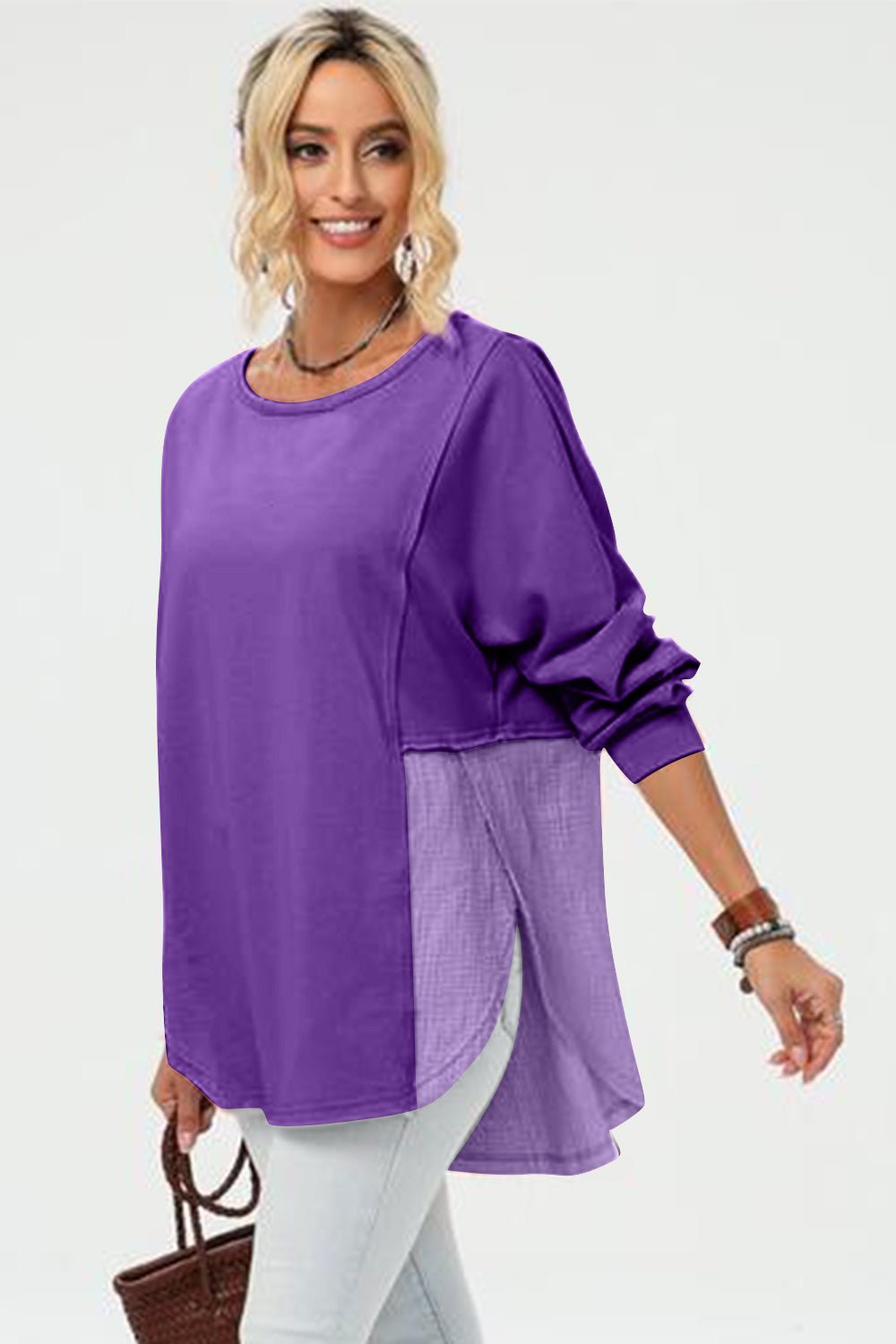 Double Take Full Size Long Sleeve High - Low T-Shirt - Loulou Boutique