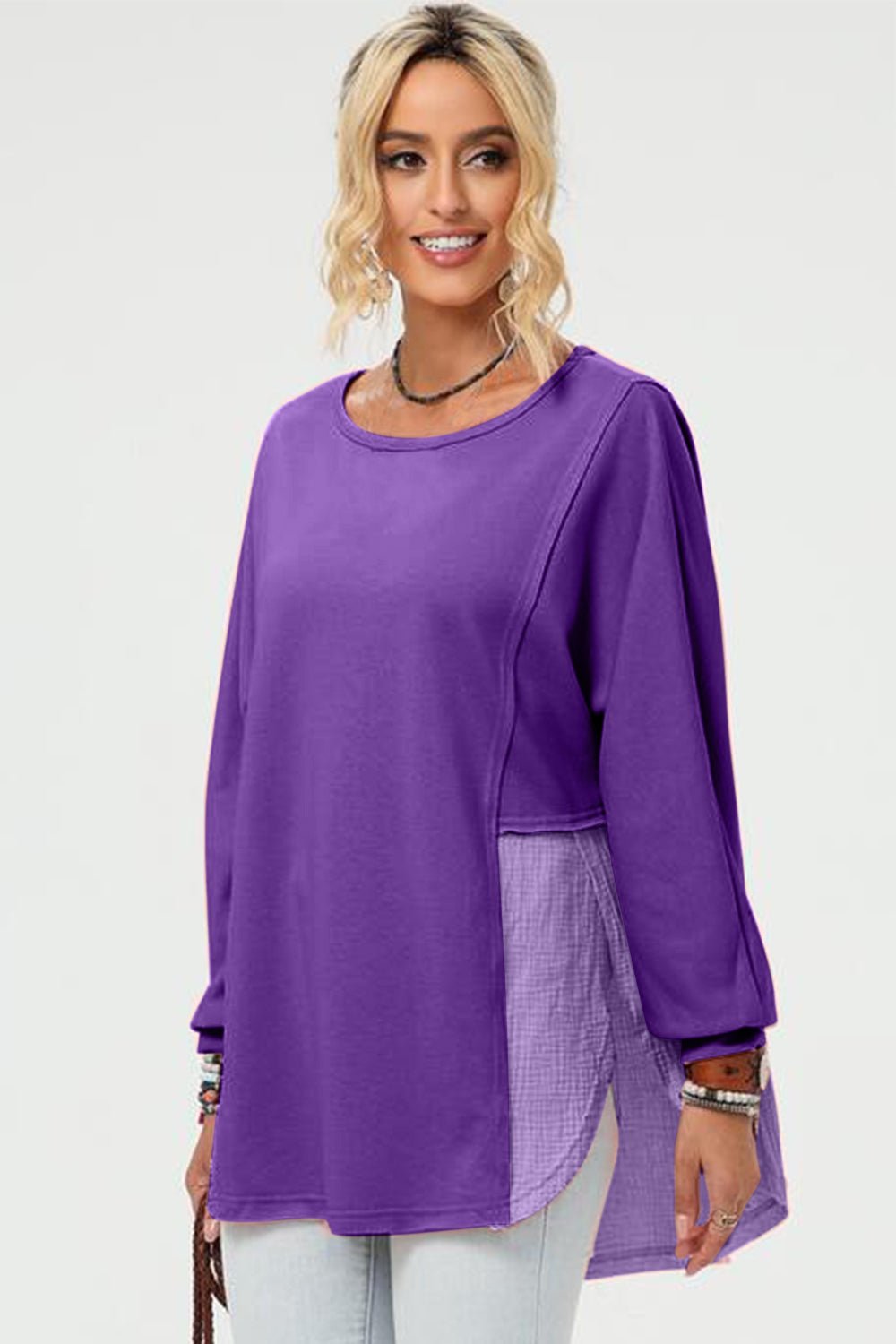 Double Take Full Size Long Sleeve High - Low T-Shirt - Loulou Boutique