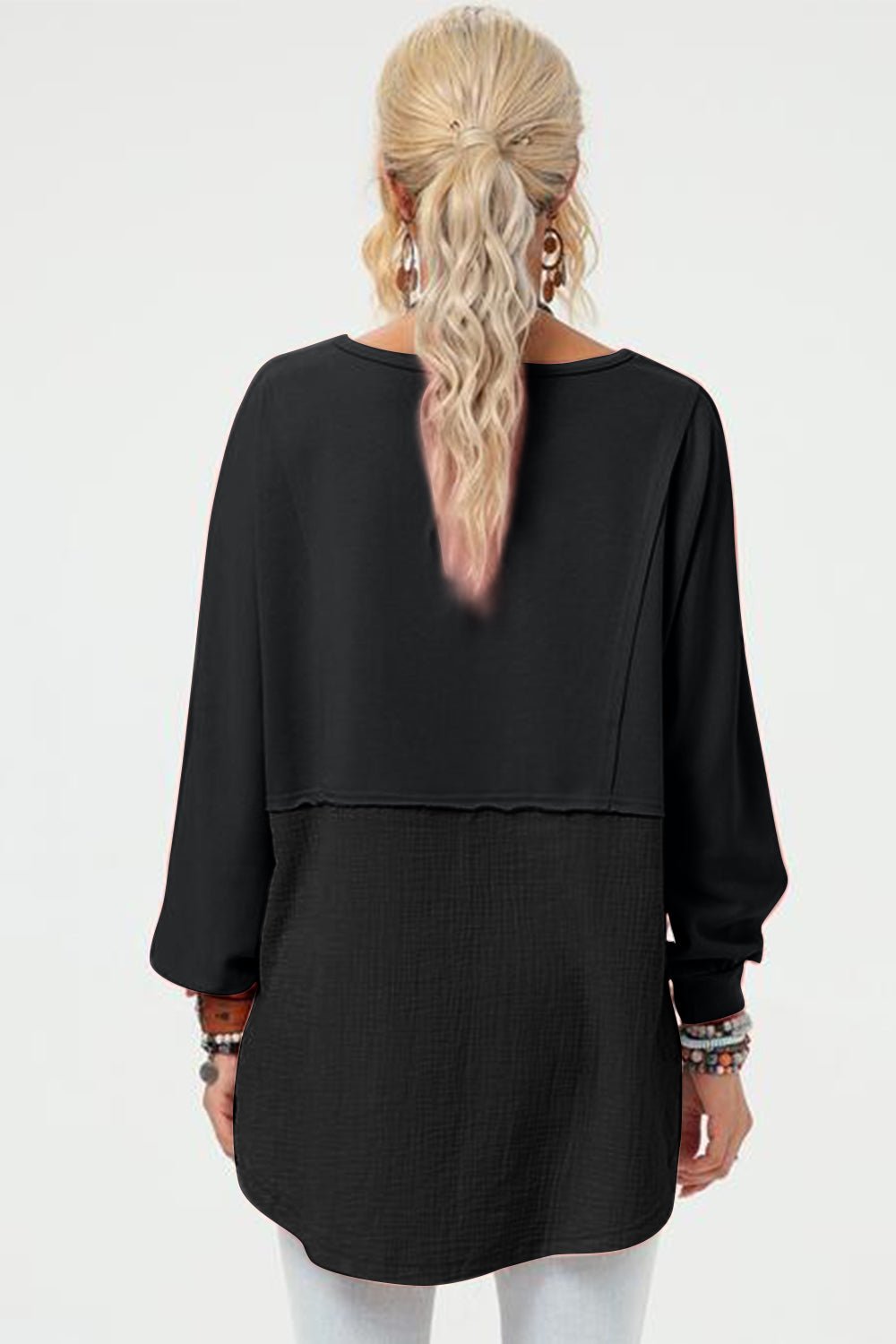 Double Take Full Size Long Sleeve High - Low T-Shirt - Loulou Boutique