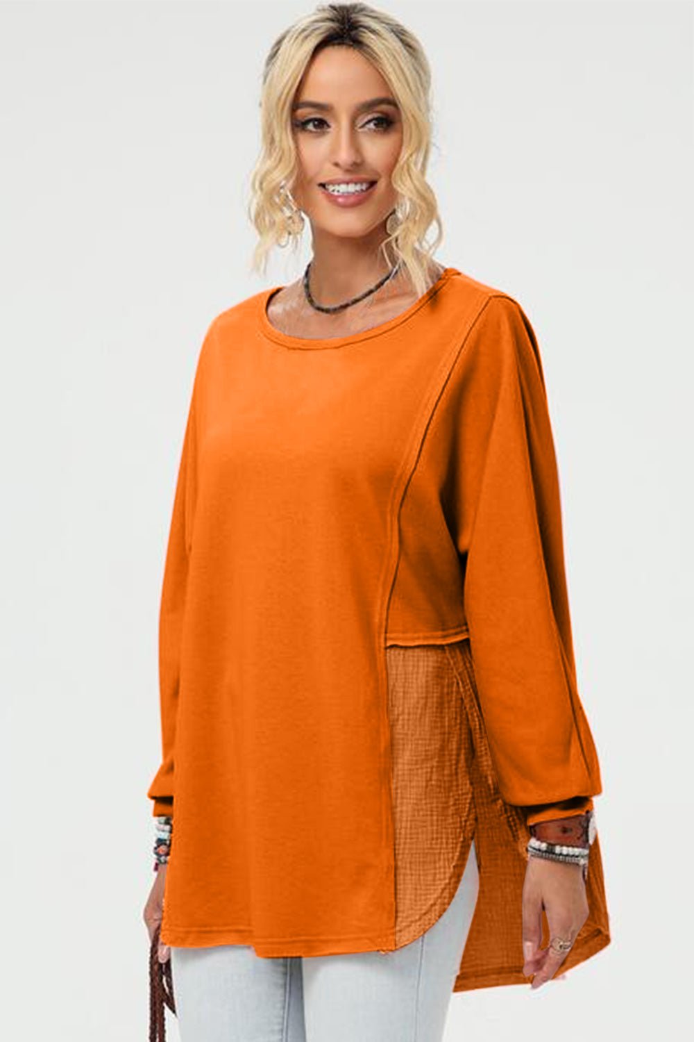 Double Take Full Size Long Sleeve High - Low T-Shirt - Loulou Boutique