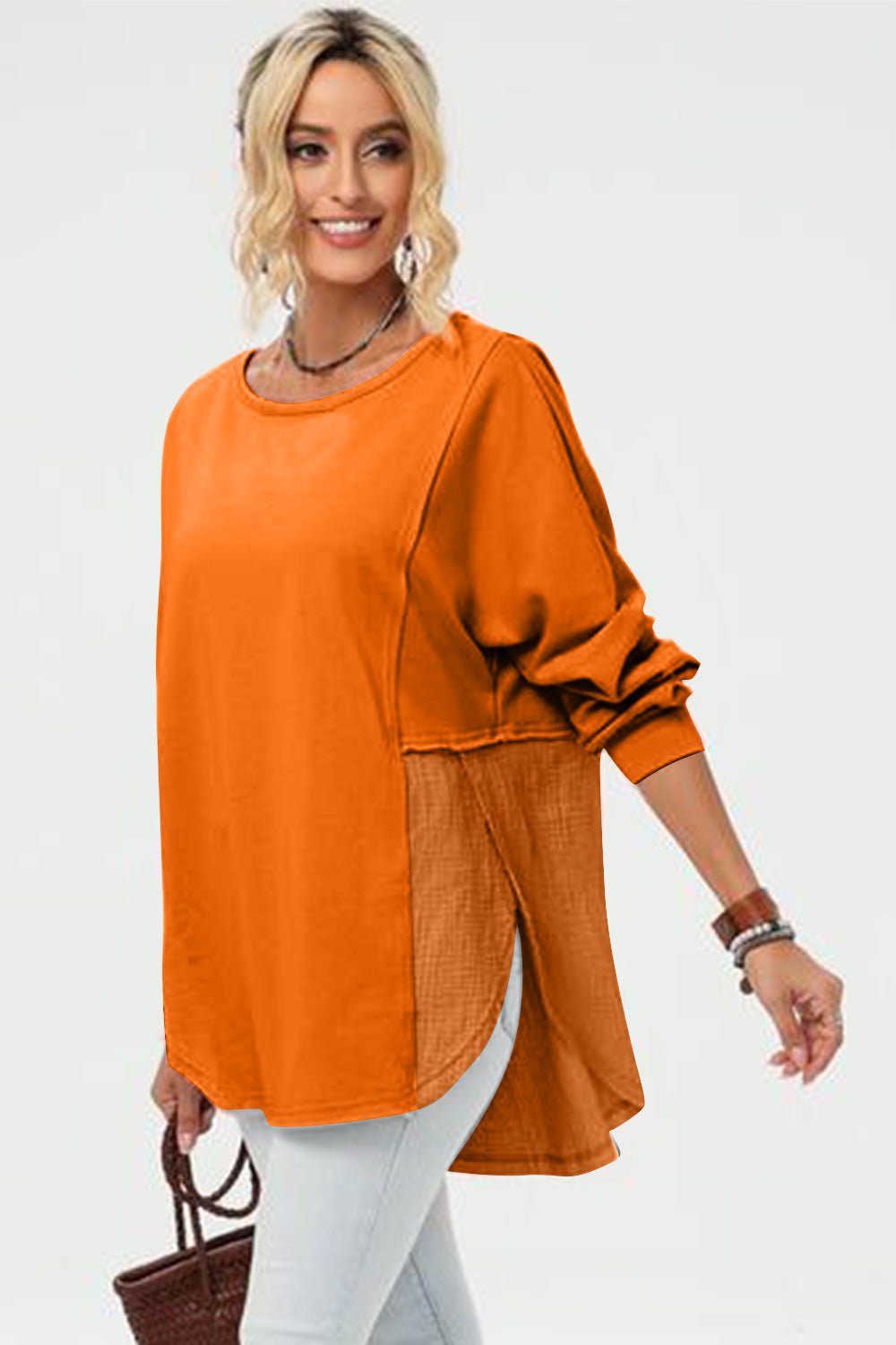 Double Take Full Size Long Sleeve High - Low T-Shirt - Loulou Boutique