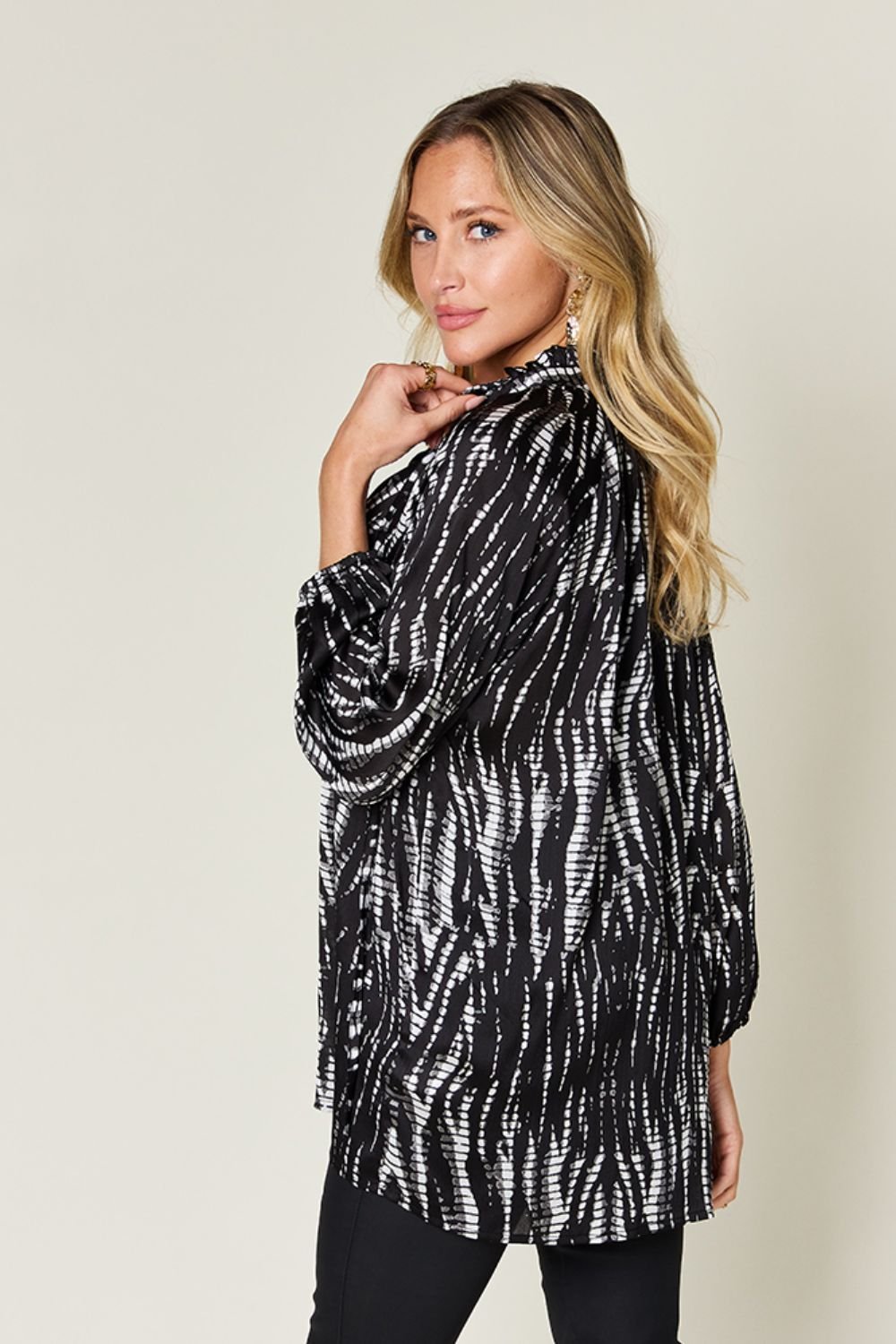 Double Take Full Size Printed Button Up Long Sleeve Shirt - Loulou Boutique