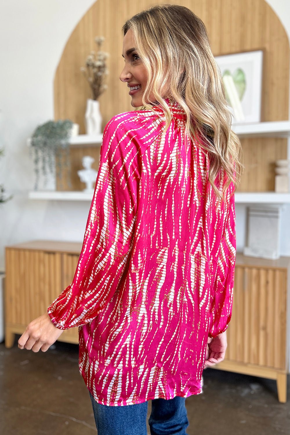 Double Take Full Size Printed Button Up Long Sleeve Shirt - Loulou Boutique