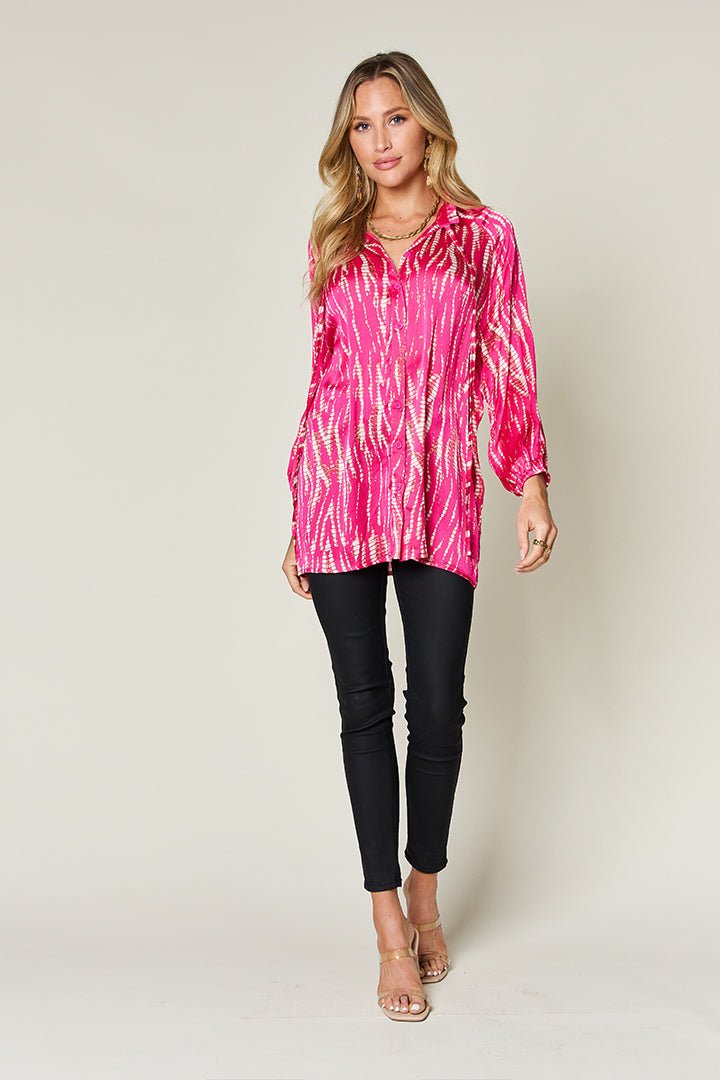 Double Take Full Size Printed Button Up Long Sleeve Shirt - Loulou Boutique