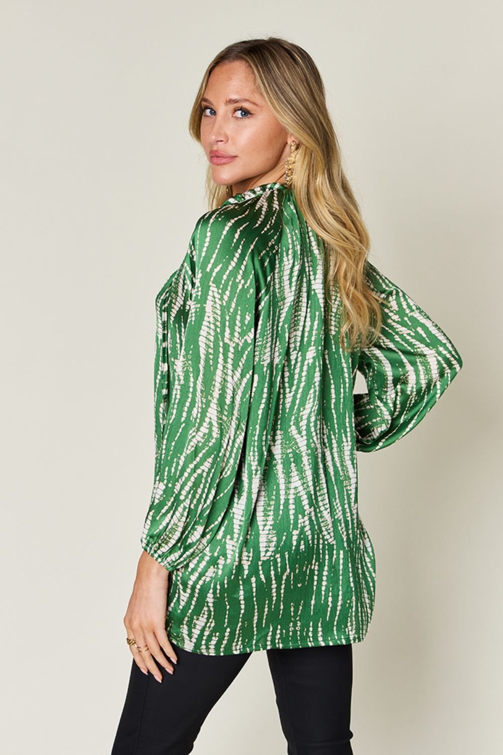 Double Take Full Size Printed Button Up Long Sleeve Shirt - Loulou Boutique