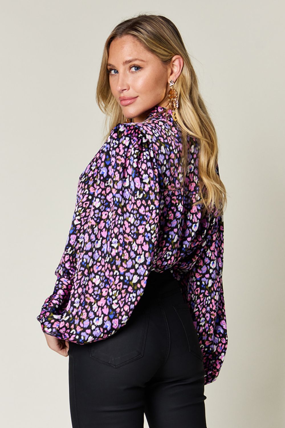 Double Take Full Size Printed Long Sleeve Blouse - Loulou Boutique