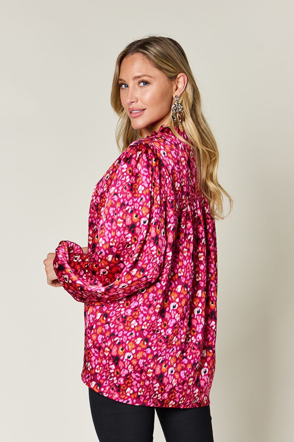 Double Take Full Size Printed Long Sleeve Blouse - Loulou Boutique