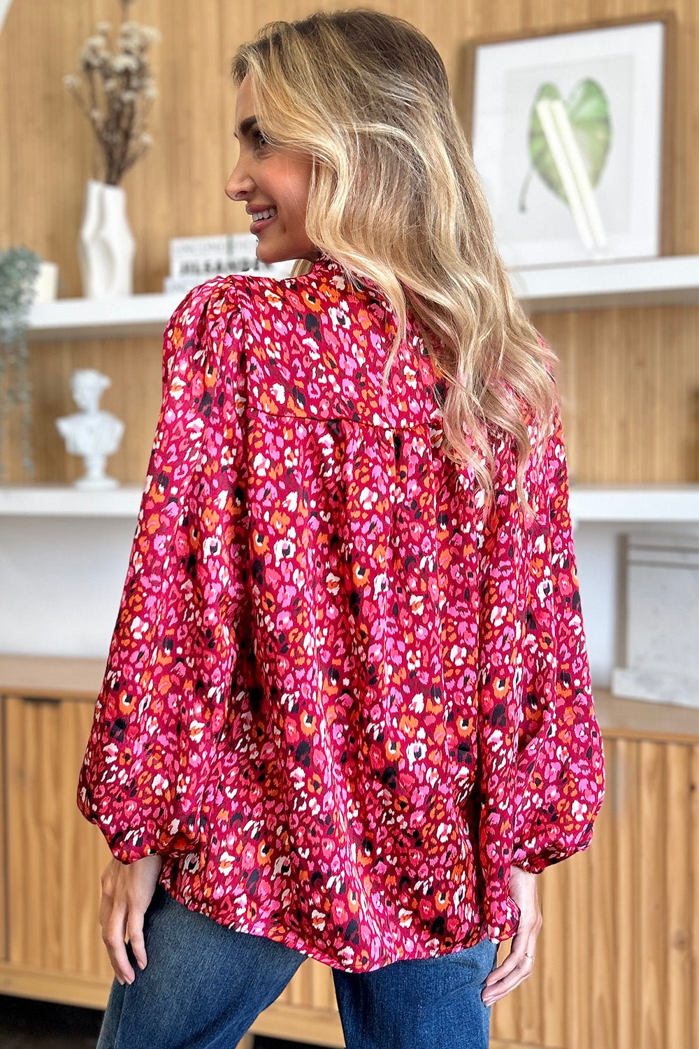 Double Take Full Size Printed Long Sleeve Blouse - Loulou Boutique