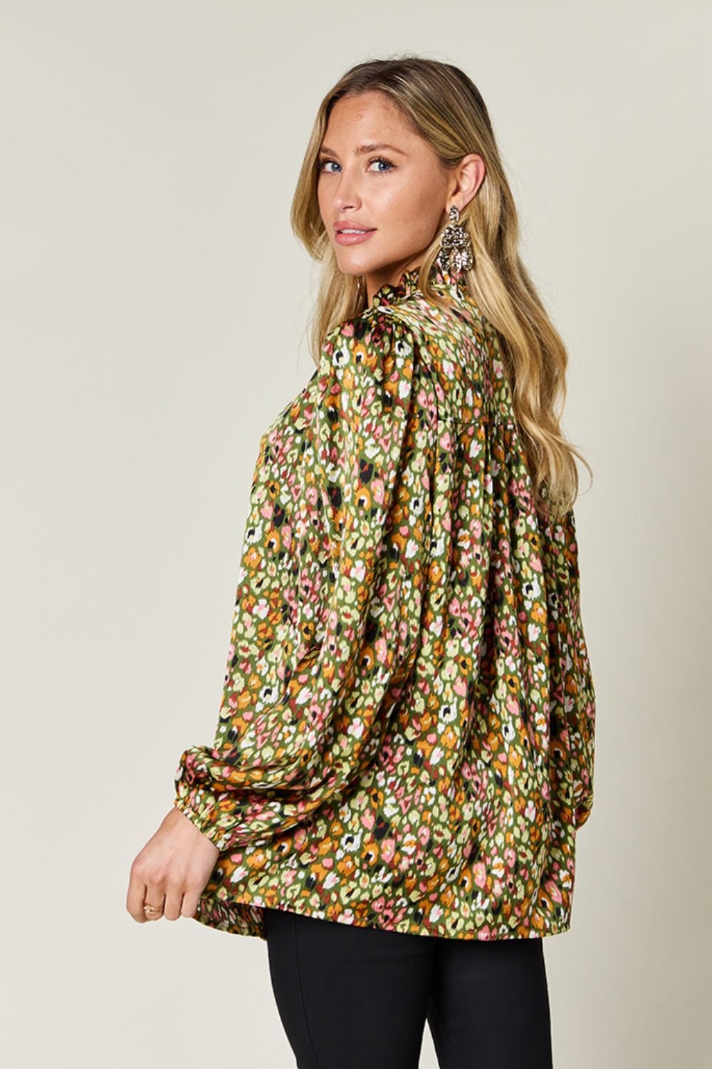 Double Take Full Size Printed Long Sleeve Blouse - Loulou Boutique