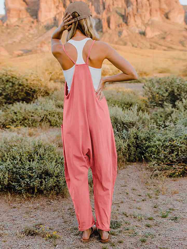 Double Take Full Size Sleeveless V - Neck Pocketed Jumpsuit - Loulou Boutique