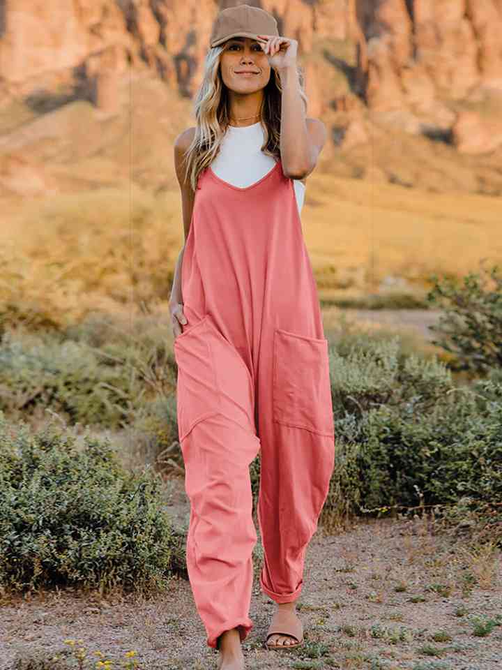 Double Take Full Size Sleeveless V - Neck Pocketed Jumpsuit - Loulou Boutique