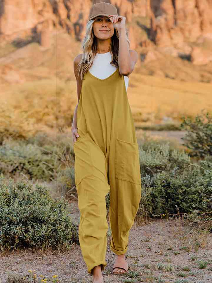 Double Take Full Size Sleeveless V - Neck Pocketed Jumpsuit - Loulou Boutique