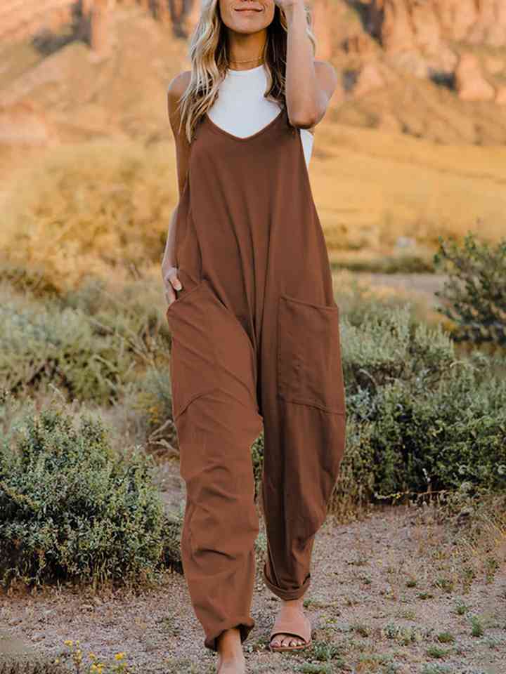 Double Take Full Size Sleeveless V - Neck Pocketed Jumpsuit - Loulou Boutique