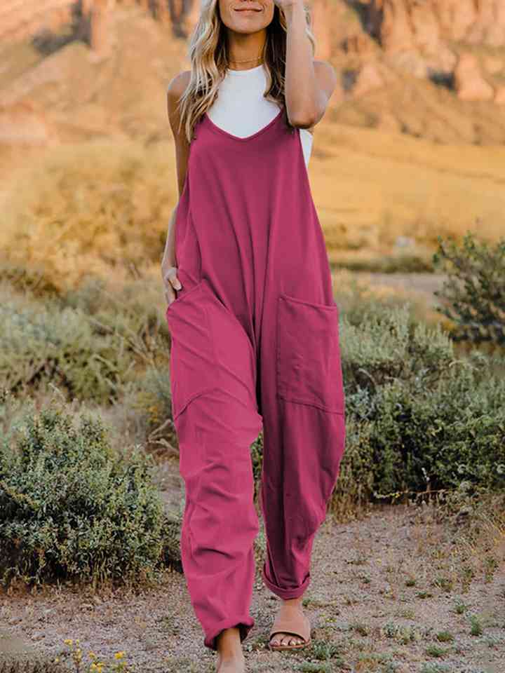 Double Take Full Size Sleeveless V - Neck Pocketed Jumpsuit - Loulou Boutique