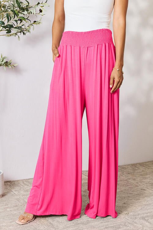 Double Take Full Size Smocked Wide Waistband Wide Leg Pants - Loulou Boutique